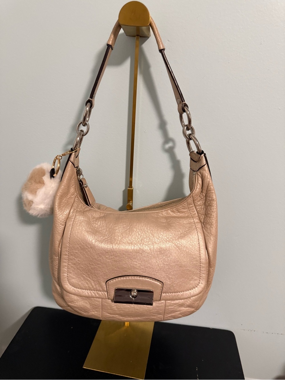 Coach Rare “Kristen”2013 Blush Leather Shoulder Bag with FREE POM POM Bag charm!